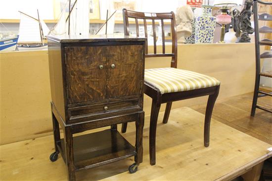 Small oak sewing cabinet and chair